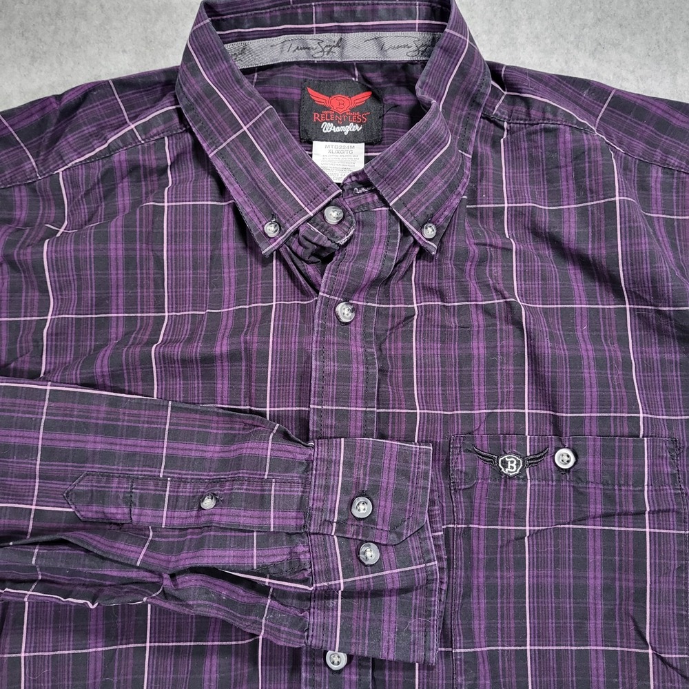 Relentless by Wrangler Long Sleeve Button Up Shirt Mens XL Purple Plaid Cool Max